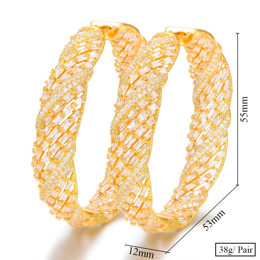 

SISCATHY Hot Elegant 3Tone Cubic Zircon Statement Big Hoop Women Earrings Wedding DUBAI Bridal Round Circle Hoop Earrings 2019