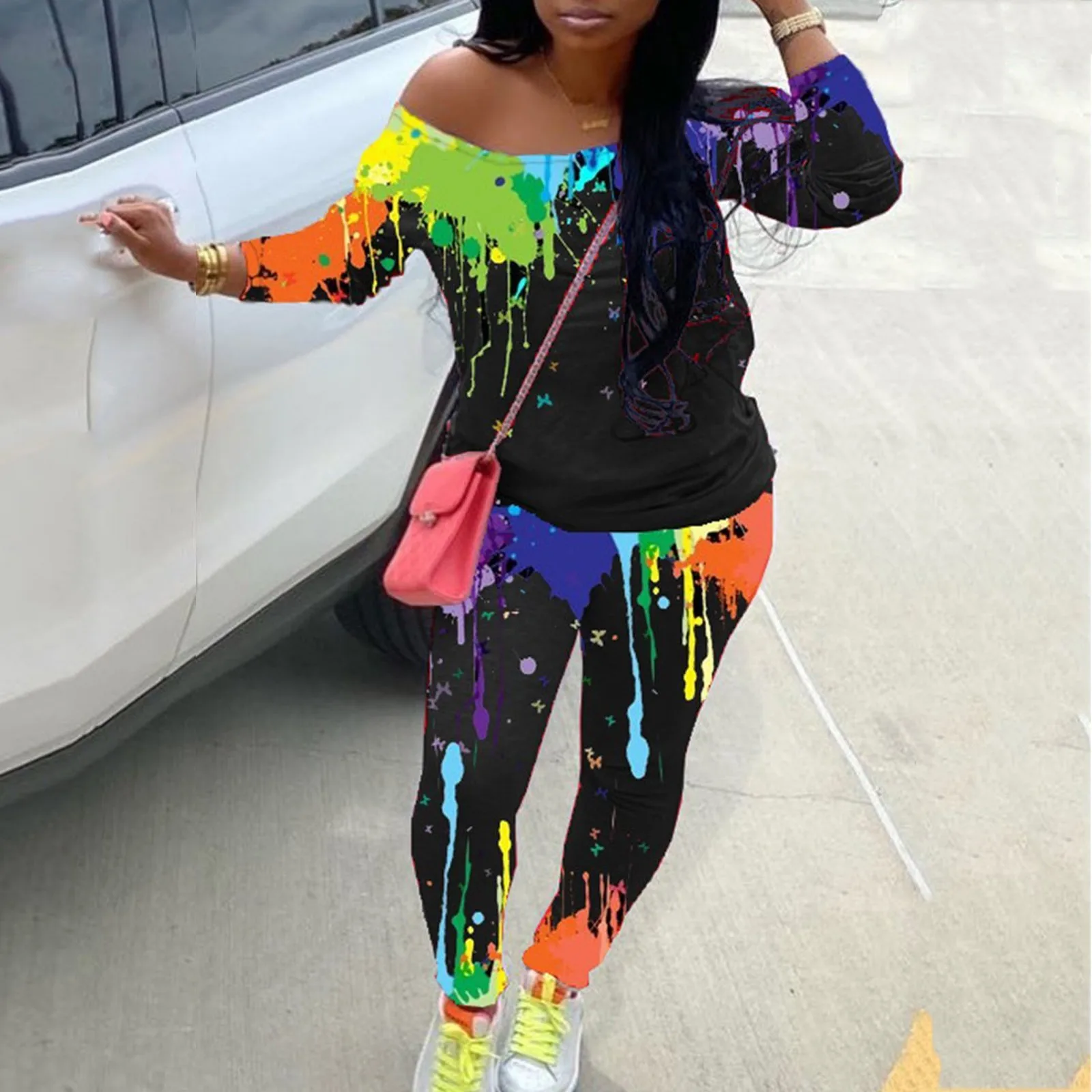 Женская Спортивный костюм для бега повседневные свободные брюки с принтом в виде