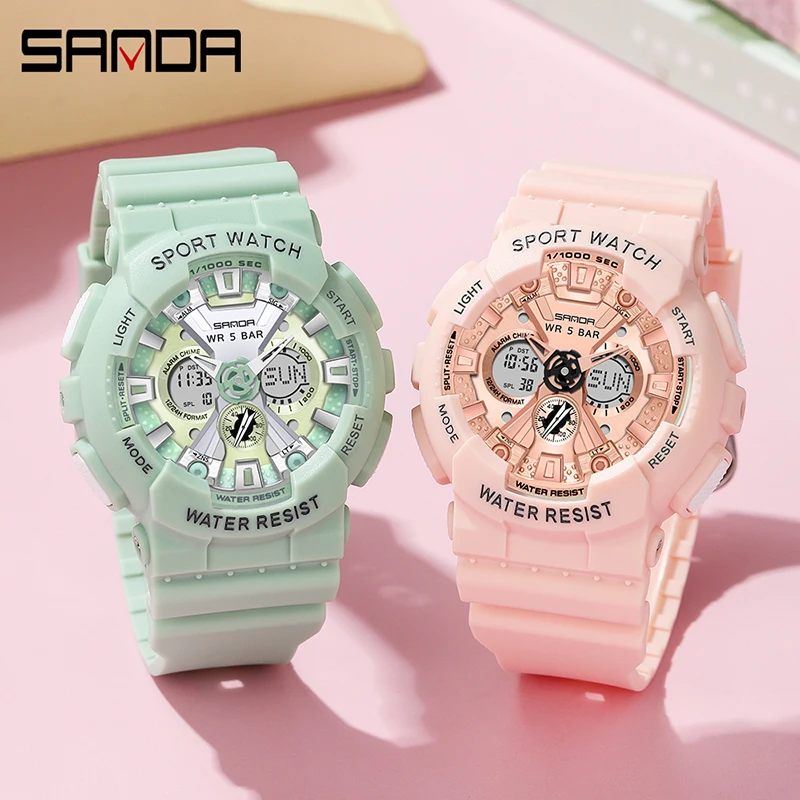 

Sanda Sports Dual Display Women Men Watch 50M Waterproof Wrist Watch for Male Female Clock Relogio Feminino High Quality 2021
