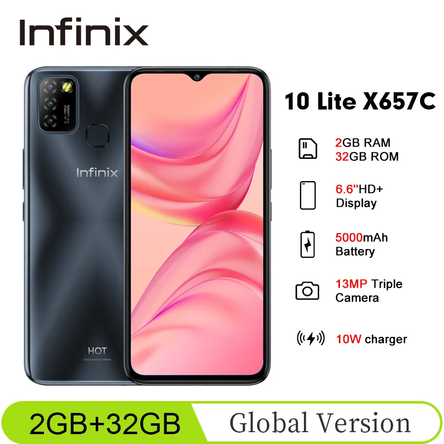 Глобальная версия Infinix Горячая 10 Lite X657C 6 &quot&quot HD + 2 Гб оперативной памяти 32