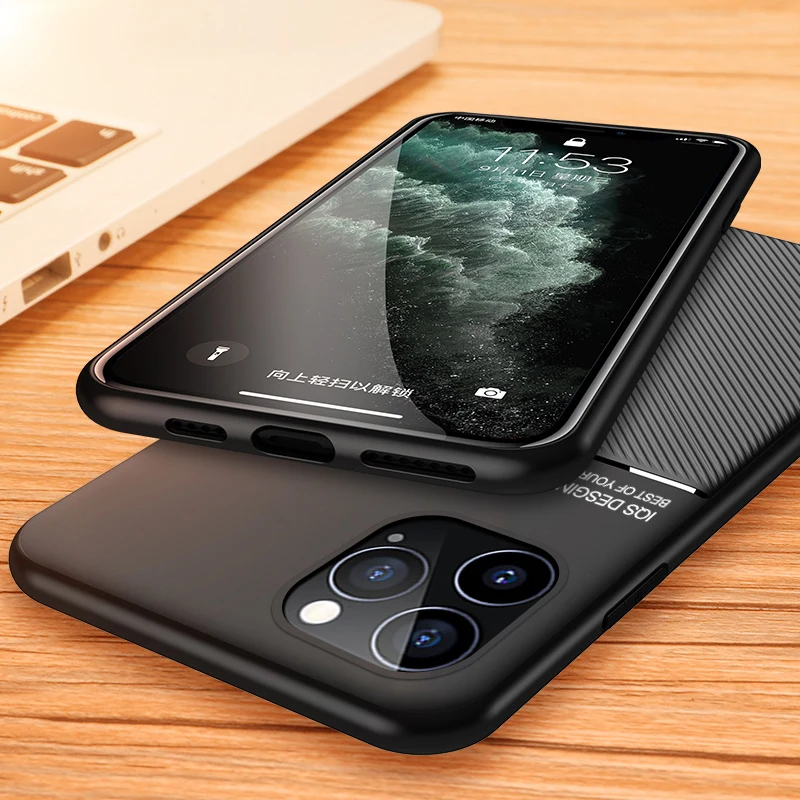 

Slim Leather Texture Phone Case For iPhone 12 11 Pro Max 12 Mini SE 2020 XR X XS 7 8 Plus Built-in Magnet Metal Hard Back Cover
