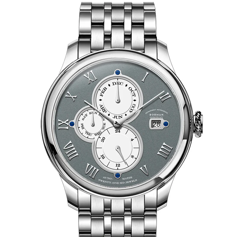 

Роскошные брендовые автоматические механические мужские часы BORMAN, сапфировые Водонепроницаемые многофункциональные циферблаты, ретро ча...