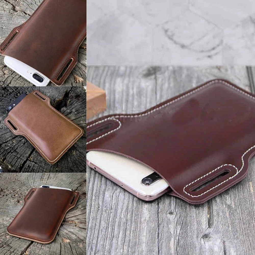 Men Leather Vintage Pack Waist Bag Belt Clip Phone Holster Travel Hiking Cell Mobile Phone Case Cover Belt Pouch Purse