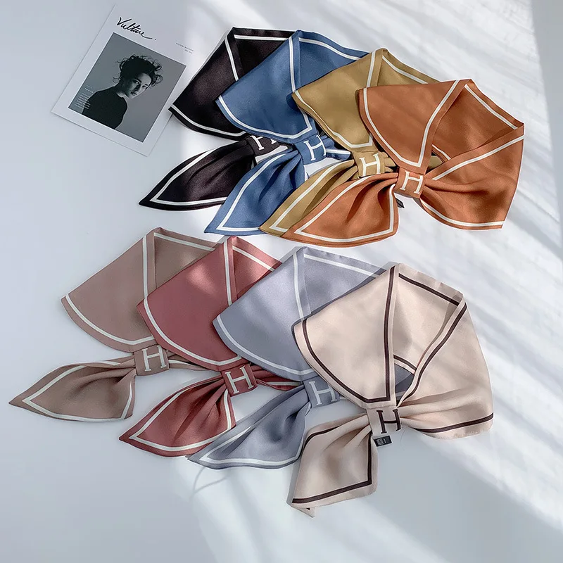 8 цветов выбор женский однотонный шарф для волос модные галстуки полосатые шарфы