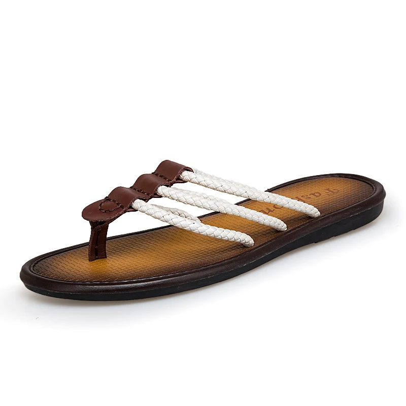 2020 мужские вьетнамки Сандалии из натуральной кожи Повседневная мужская обувь