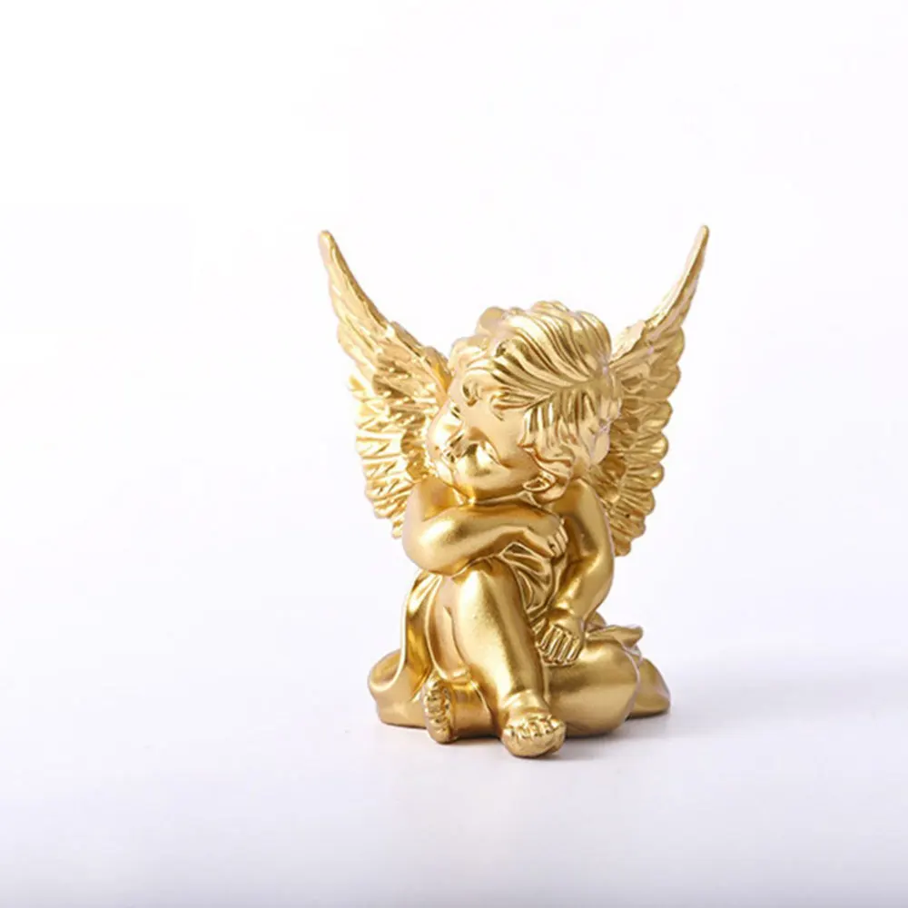 

1 Pair Adorable Angel Creative Angel Ornament Home Angel Decor Resin Craft Birthday Gift (Golden)