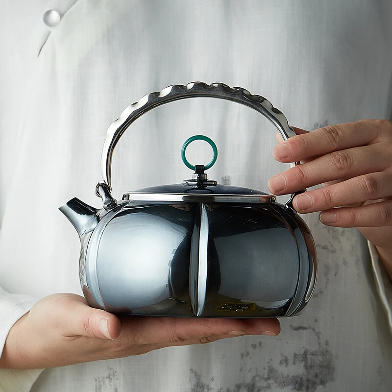 

Серебряный чайник ручной работы S999, серебряный чайник чайный набор кунг-фу пробы (около 675 г, емкость: 950 мл)