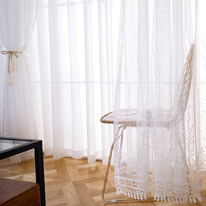 Роскошная кружевная серая занавеска из вуали с вышивкой для гостиной прозрачная