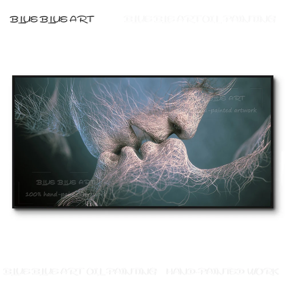 

Skilled Artist Hand-painted Modern Design Abstract Lover Kiss Oil Painting on Canvas Unique Wall Art Lover Kissing Oil Painting