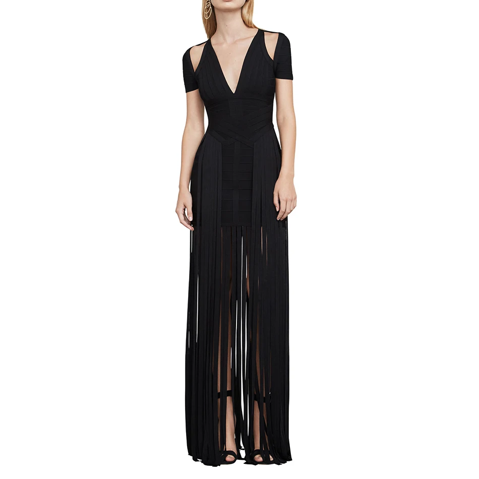 Новинка 2019 Черное женское Бандажное платье соблазнительное с коротким рукавом и