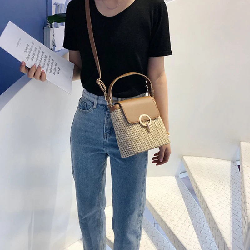 Handmade Small Straw Bag 2020 Bucket Bags for Women Summer Crossbody Lady Travel Handbags Female Shoulder Messenger | Багаж и сумки