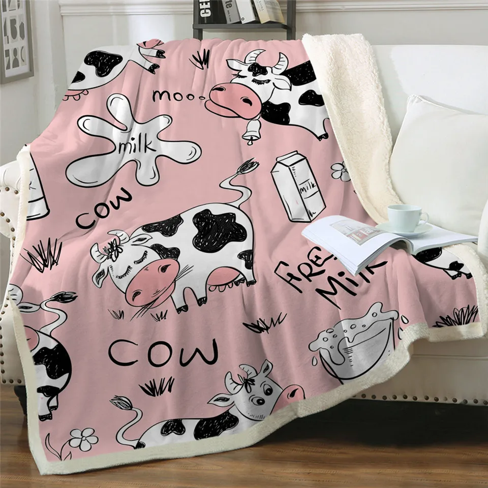 BeddingOutlet Pink Cow Sherpa Fleece Blanket Milk Cartoon Throw Cute Farm Animal Blanket Unicorn Cow Plush Blanket for Bed Couch
