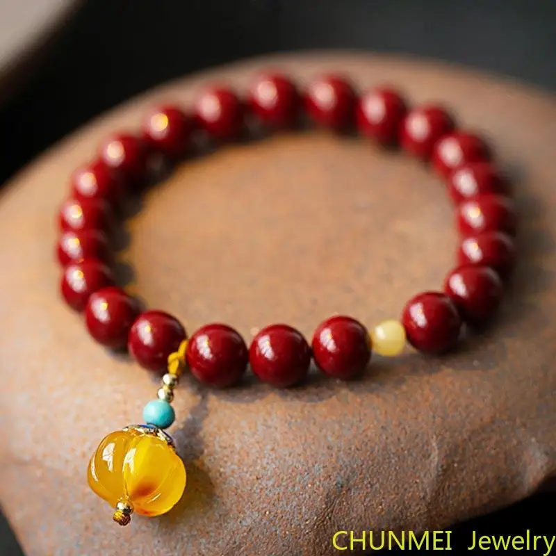 

Raw Natural Cinnabar Bracelet Imperial Purple Gold Sand Bracelet Jade Gold Silk Jade Pumpkin Bead Bracelet Bracelets for Women