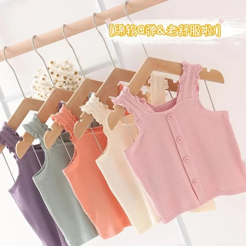 

Girls vests children's baby kids girls new sling summer thin baby sleeveless T-shirts girls cotton solid colors tops P4 236