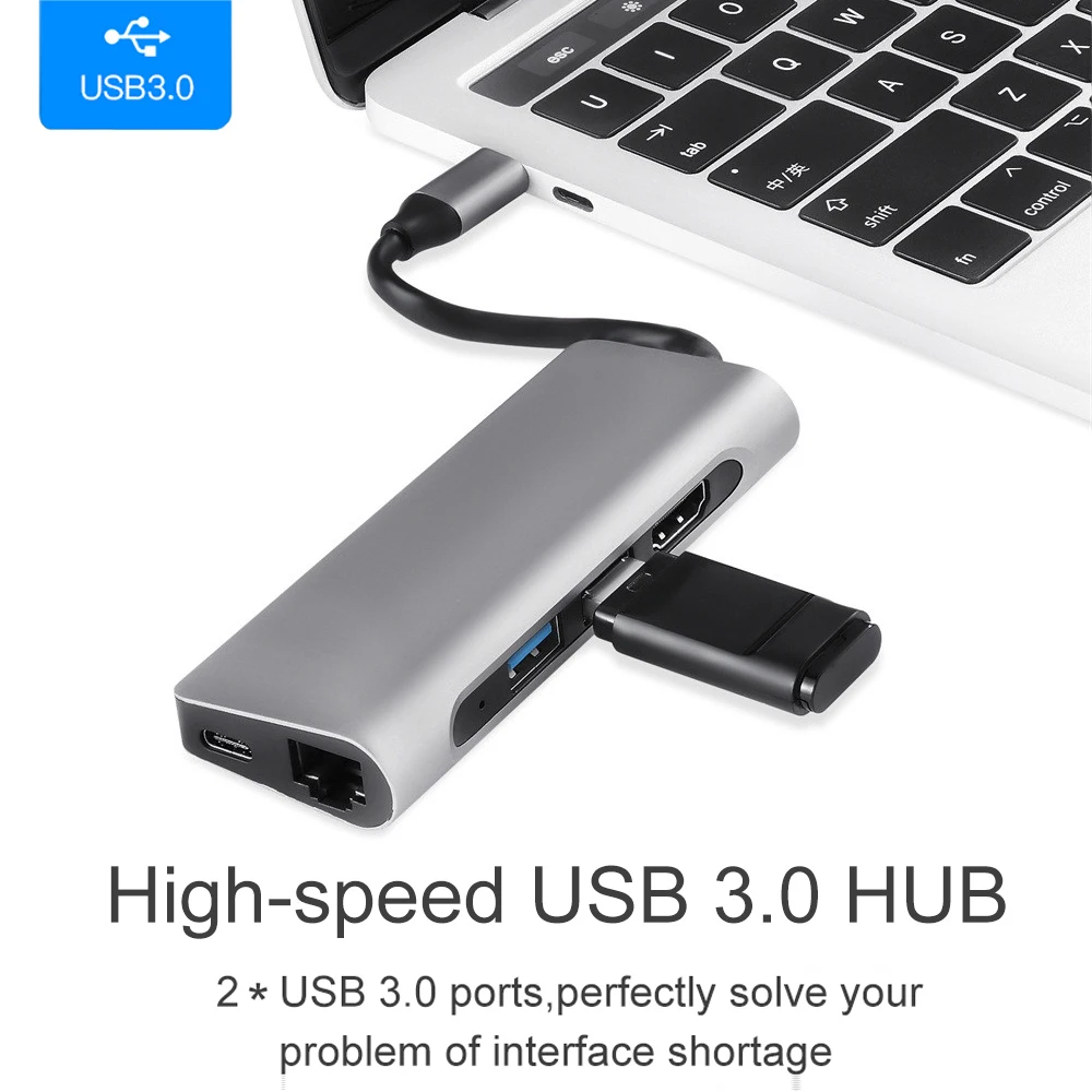 USB C концентратор USB-C HD 4K Gigabit Ethernet Rj45 адаптер 3 1 SD/TF кард-ридер для MacBook Pro IPad