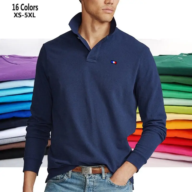XS-5XL Fashion Sportswear High Quality New-Design Men's Polos Shirts Long Sleeve 100% Cotton Casual Polos Homme Lapel Male Tops