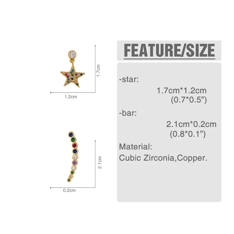 Флола 24K золотые серьги-шпильки женские микро проложить радуга звезда серьги 24k