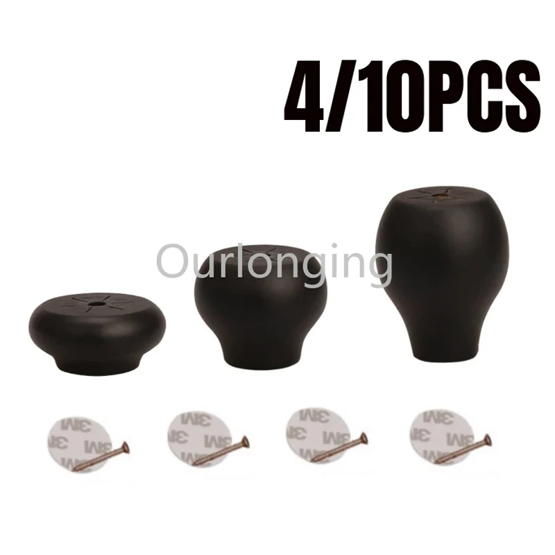 

4/10PCS Furniture Legs Replacement Foot Black Solid Wood For Table Carbinet Coach Sofa Round Shape Foot with Screws 20/40/60mm