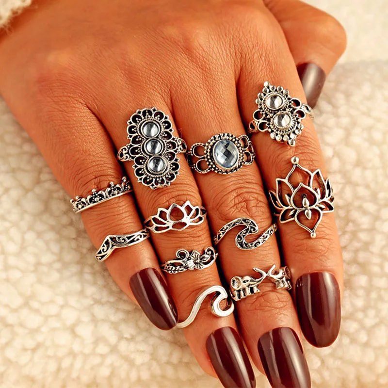 EN Винтажный серебряный фотоальбом Геометрический слон цветок средней длины