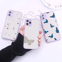 cute butterfly blue phone case transparent matte for iphone 7 8 11 12 s mini pro x xs xr max plus cover shell