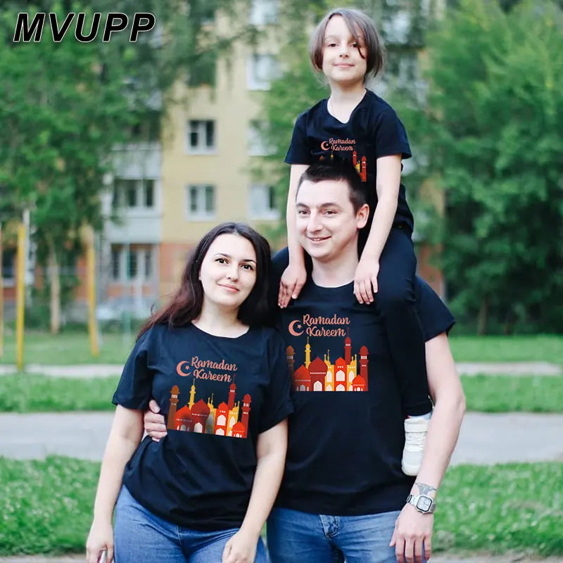 

Рамадан семейная одежда сочетающаяся с собой футболка с коротким рукавом для мамы и дочки повседневная одежда с круглым вырезом наряды для ...