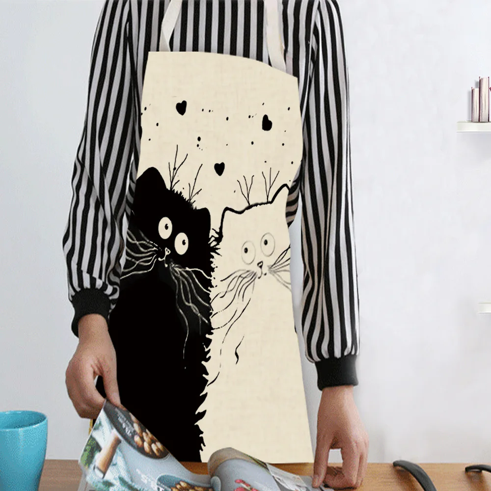 

Kitchen Apron Funny Cat Printed Sleeveless Cotton Linen Aprons for Men Women Home Cleaning Tools 55*68cm NEW