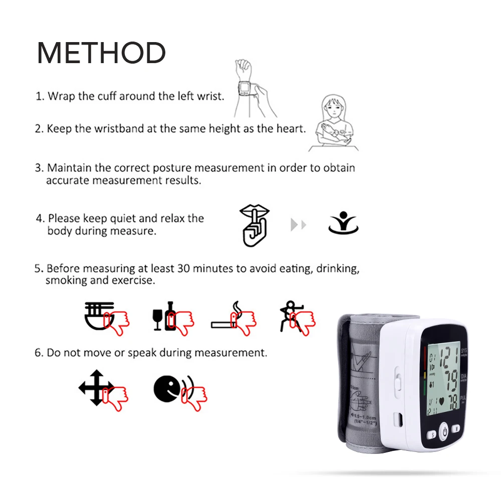 JOYLOVE Automatic Voice Wrist Digital Blood Pressure Monitor Tonometer Meter USB Charge Germany Chip LCD Display | Инструменты