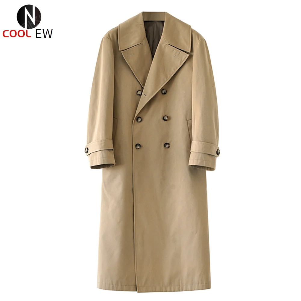

Men's Trench Coat Long Double-breasted Oversize Large Lapel Khaki Military Jacket Autumn and Winter British Elegant Coat