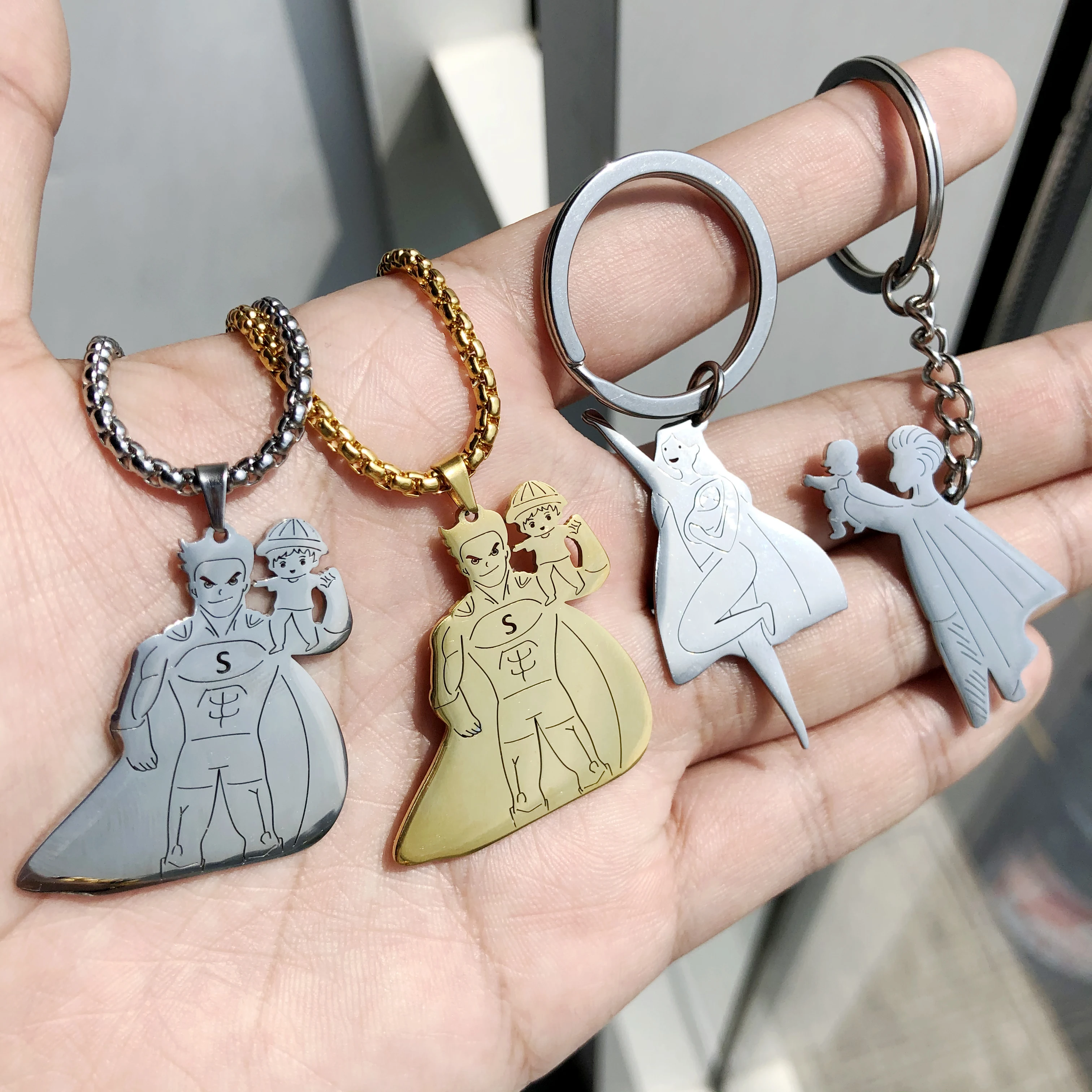 Fishhook подарок на день матери и отца семейный золотой цвет ожерелье из нержавеющей