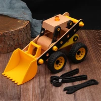free shipping construction vehicle model building kits childrens assembly diy screwing blocks inserting car toddler wooden toys