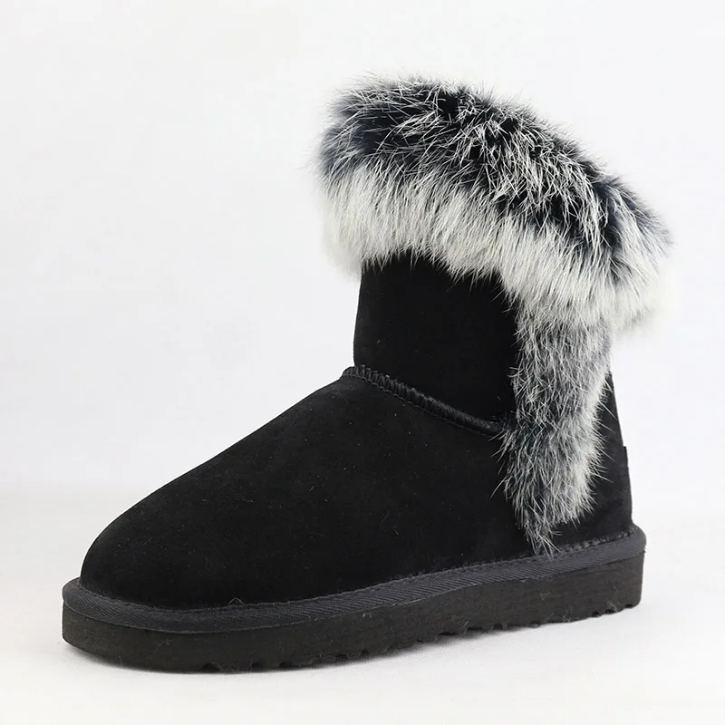 Модные женские зимние сапоги из натурального кроличьего меха 100% натуральной
