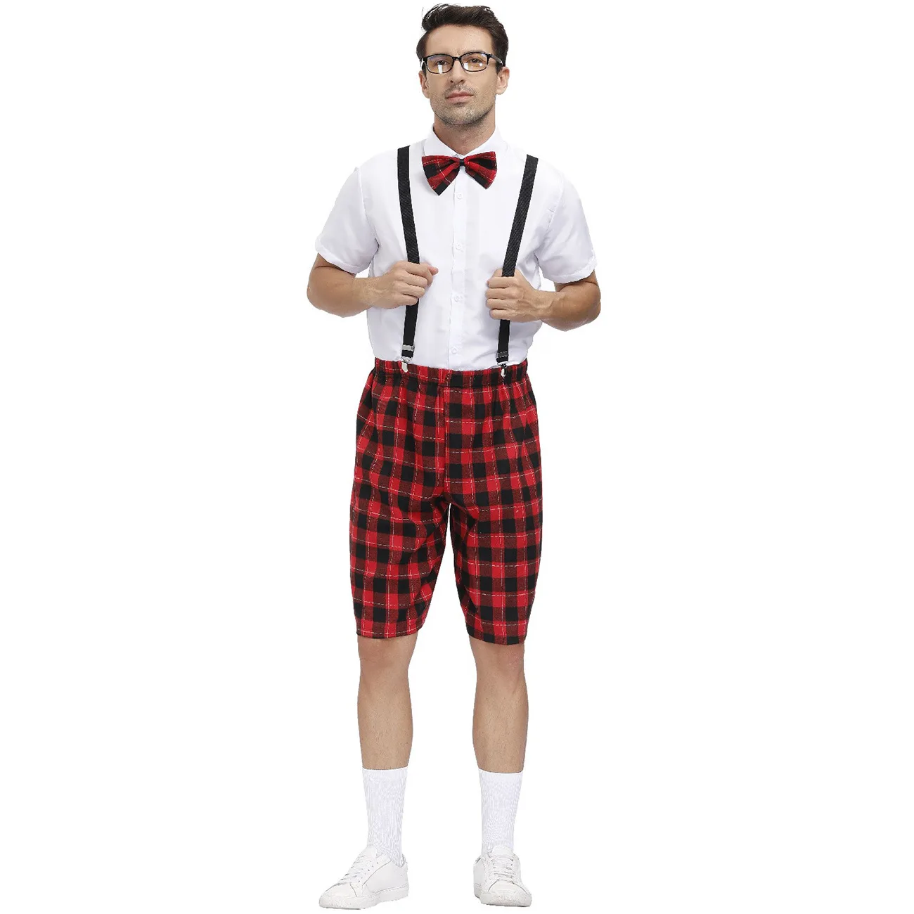 

Men's Student Services Cosplay Uniforms Halloween Costumes Red Plaid Rompers Boys' School JK Uniform