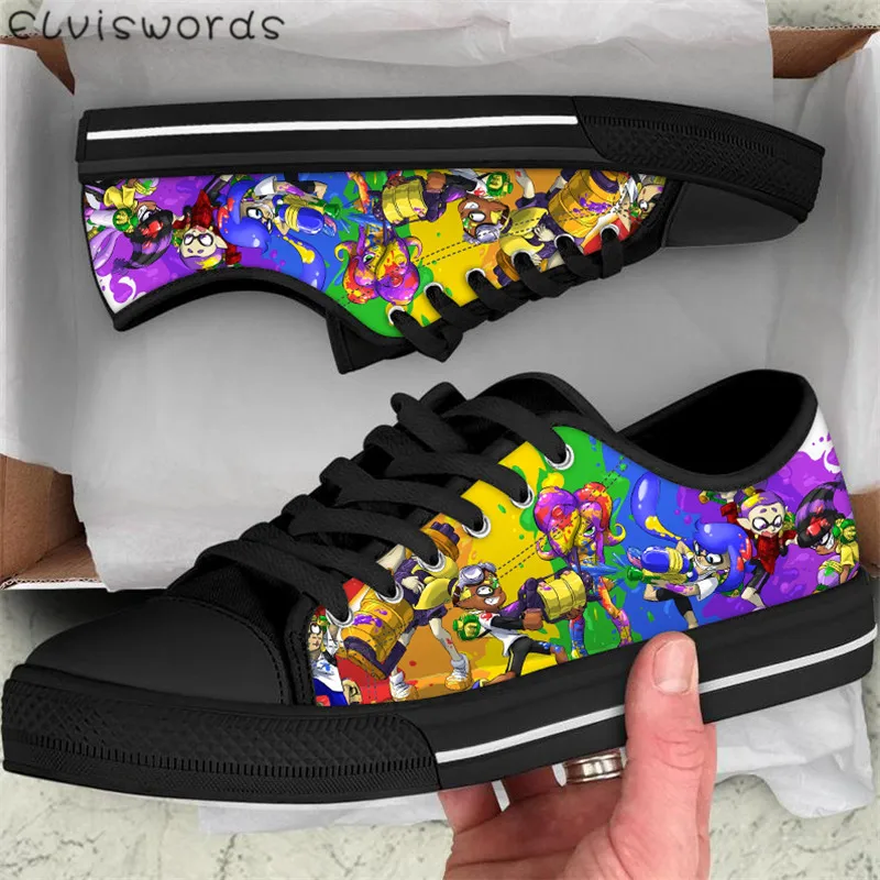 

ELVISWORDS Cartoon Design Splatoon Pattern Breathable Men's Low Top Vulcanized Shoes Male's Lightweight Walking Shoes Sneakers