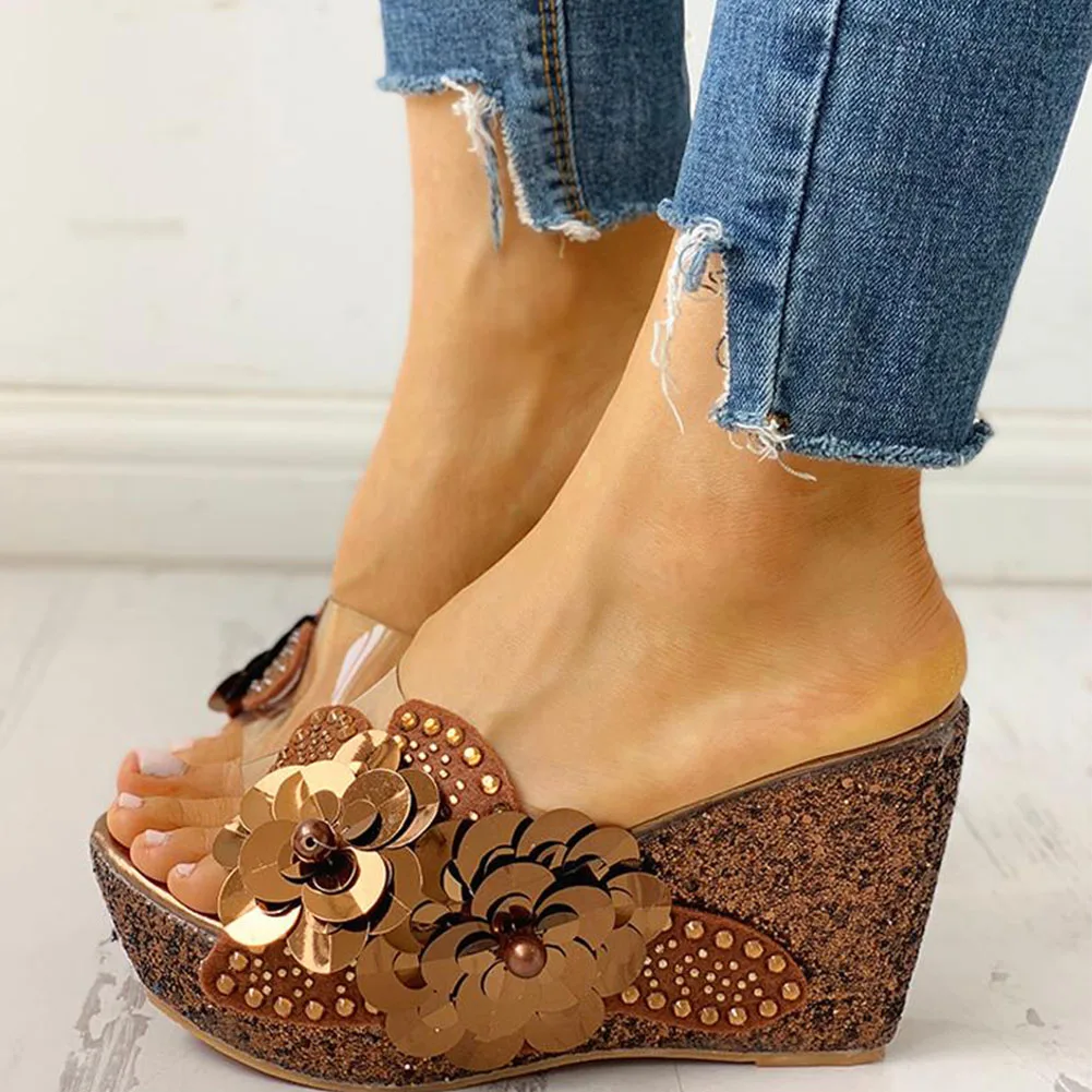 

Flower Hot Sale Sandals Women High Wedges Platform New Sandals Ladies Open Toe Bling Summer Shoes