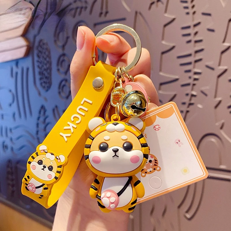 

Cute Tiger Pattern Coat Shiba Inu Dog Keychain Cartoon Animal Rabbit Cat Frog Pig Car Keyring For Women Bag Pendant Keyfob Gifts