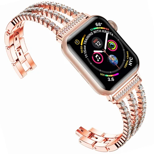 Алмазный ремешок для наручных часов Apple Watch, версии 40 мм, 38 мм, 42 мм, 44 мм наручных часов IWatch серии 5/4/3/2/1 Нержавеющая сталь браслет для женщин ремешок для часов из нержавеющей стали - Цвет ремешка: rose gold