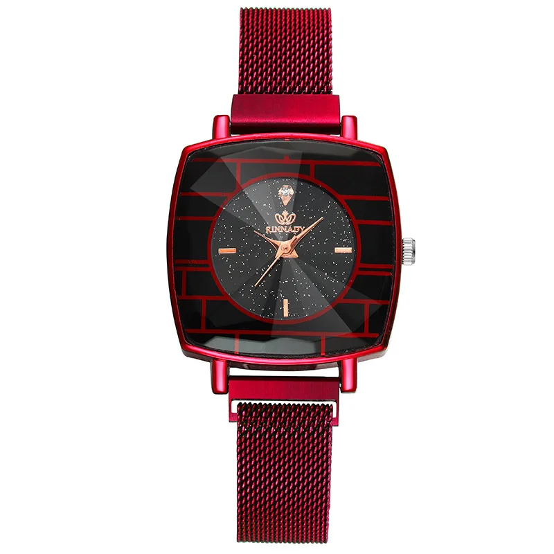 

Fashion Women Female Men Magnet Milan Mesh Strap Quartz Watch Waterproof Business Diamond Set Square Quartz Magnet Watch