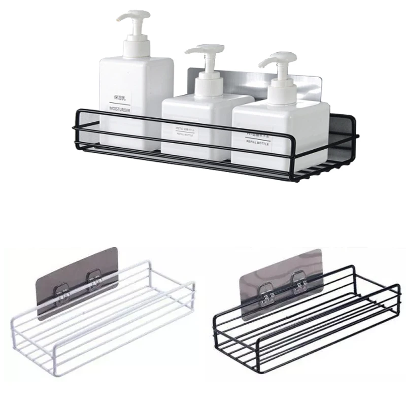 

Iron Bathroom Shelf Wall Hanging Shower Gel Storage Rack Bathroom Kitchen Free Perforated Storage Rack