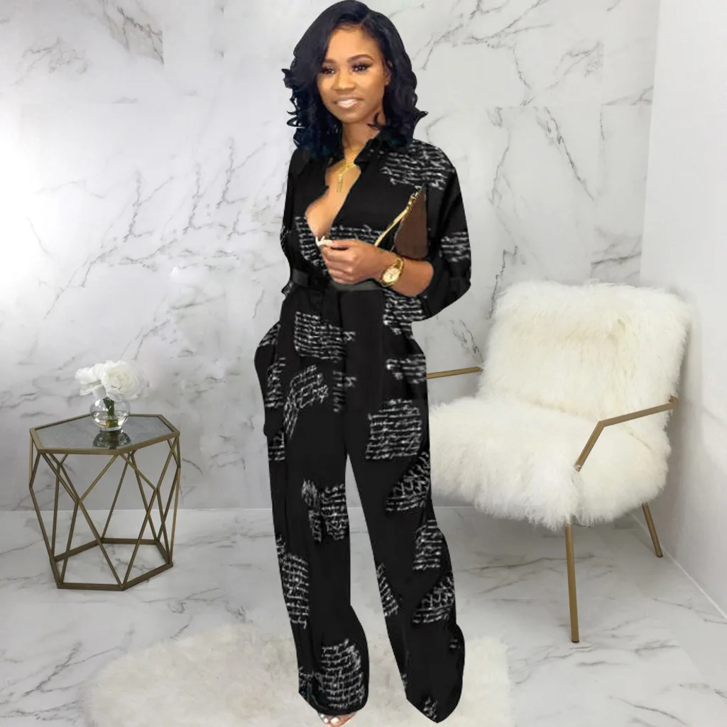 Комбинезон женский прямой с отложным воротником из 2 предметов для офиса 2020 |