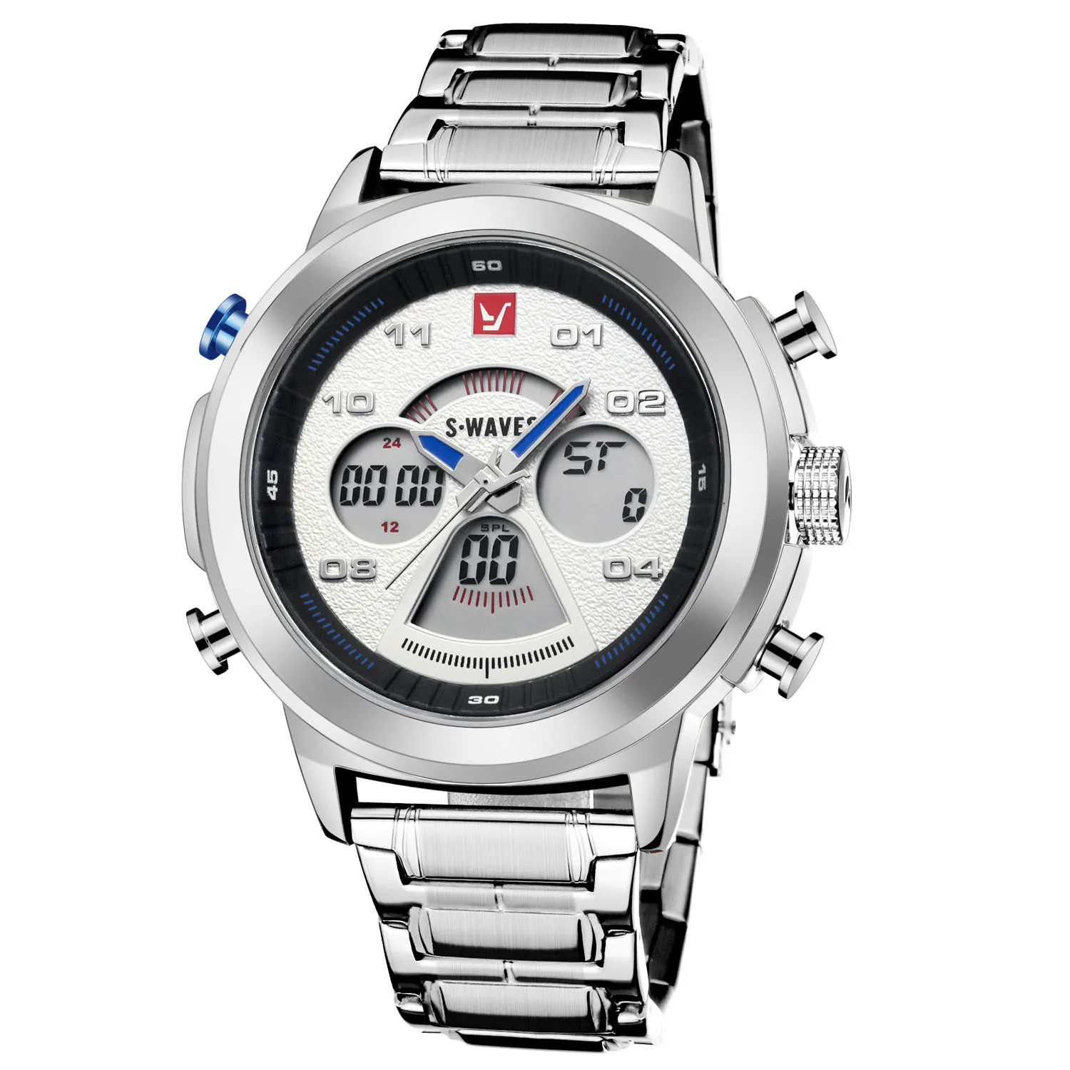 

Fashion Men Watch Sports Car Element Leisure Electronic Dual Display Watch Multi-function Waterproof Stainless Steel Band Watch