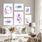 Мультфильм милый плакат Скандинавская Картина на холсте Абстрактная живопись Русалка гиппокамп Картина Wall Art домашнего декора Плакат и печати для Спальня