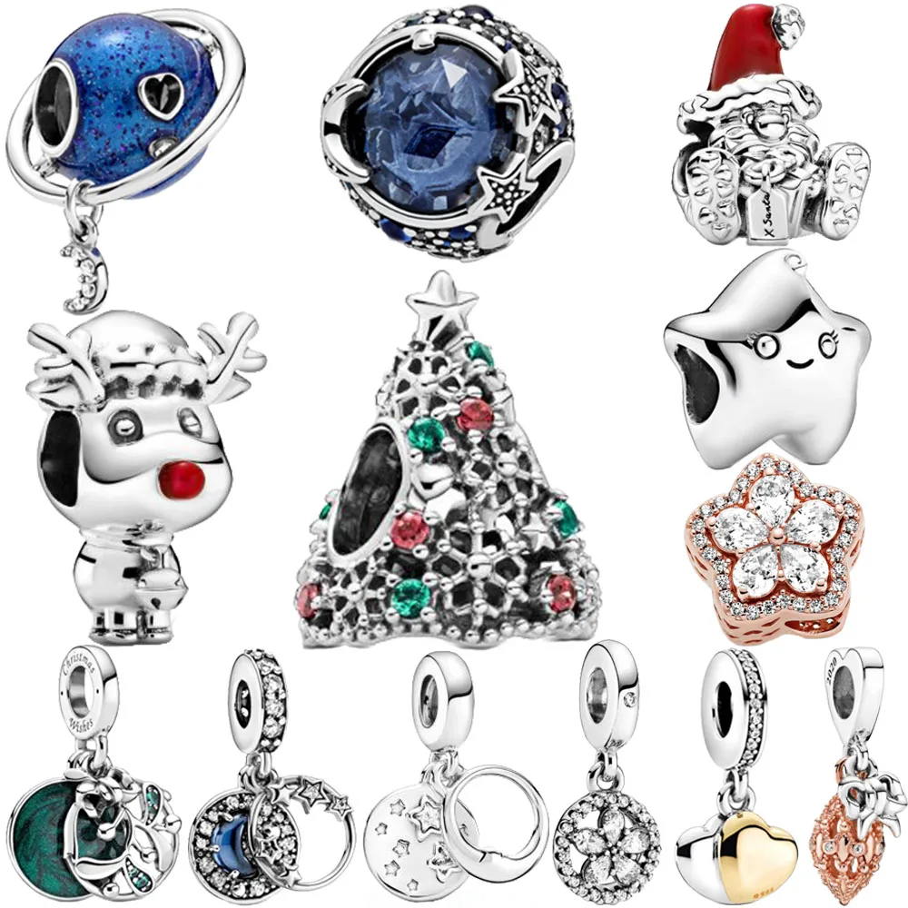 

2020 Winter New 925 Sterling Silver Beads Stars and snowflakes Charm fit Original Pandora Bracelet Christmas Jewelry