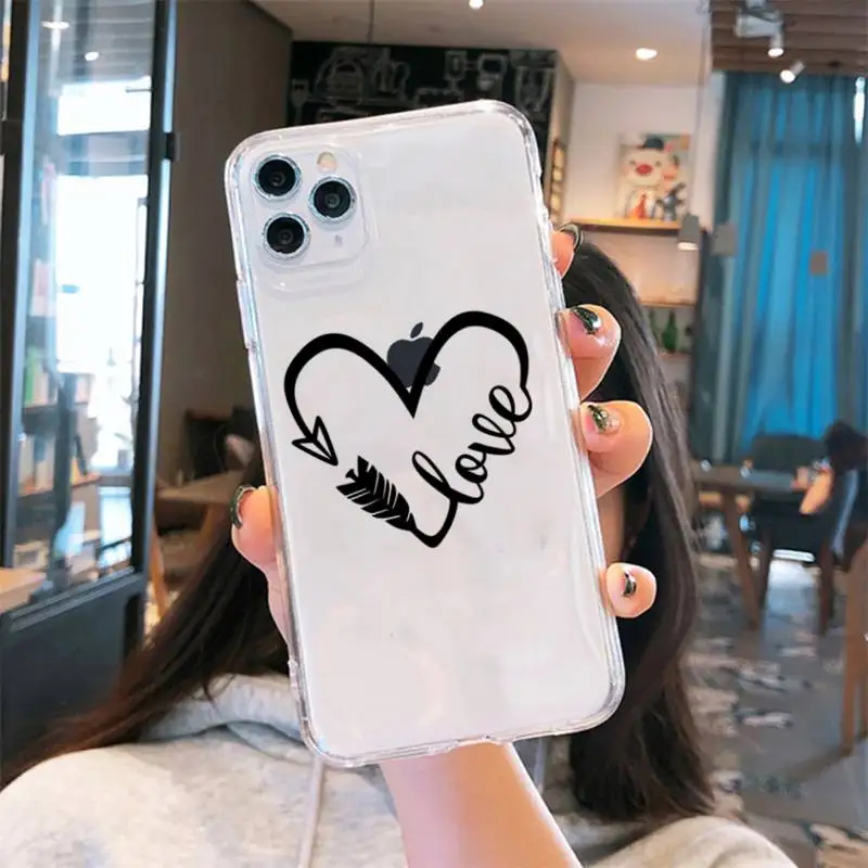 

Simple Lines Love Heart Phone Cases Transparent for iPhone 6 7 8 11 12 s mini pro X XS XR MAX Plus cover funda shell