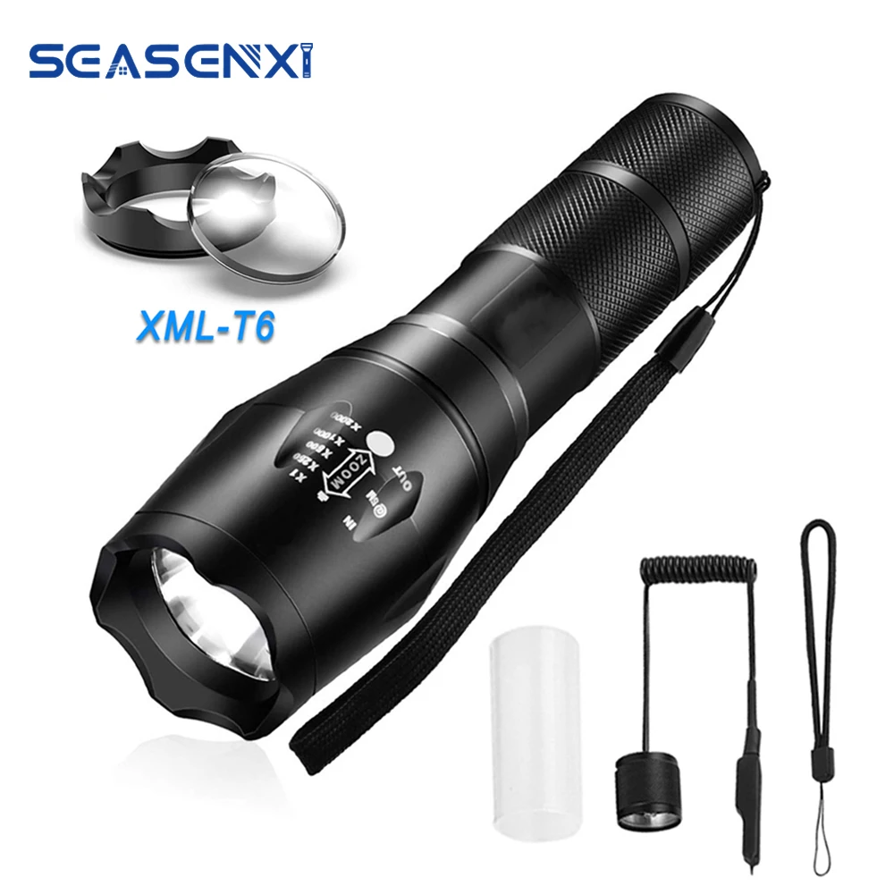 

1600 Lumen Led Flashlight XML-T6 Ultra Bright Torch 5 Modes Camping Light Waterproof Zoomable Bicycle Light with Remote Switch