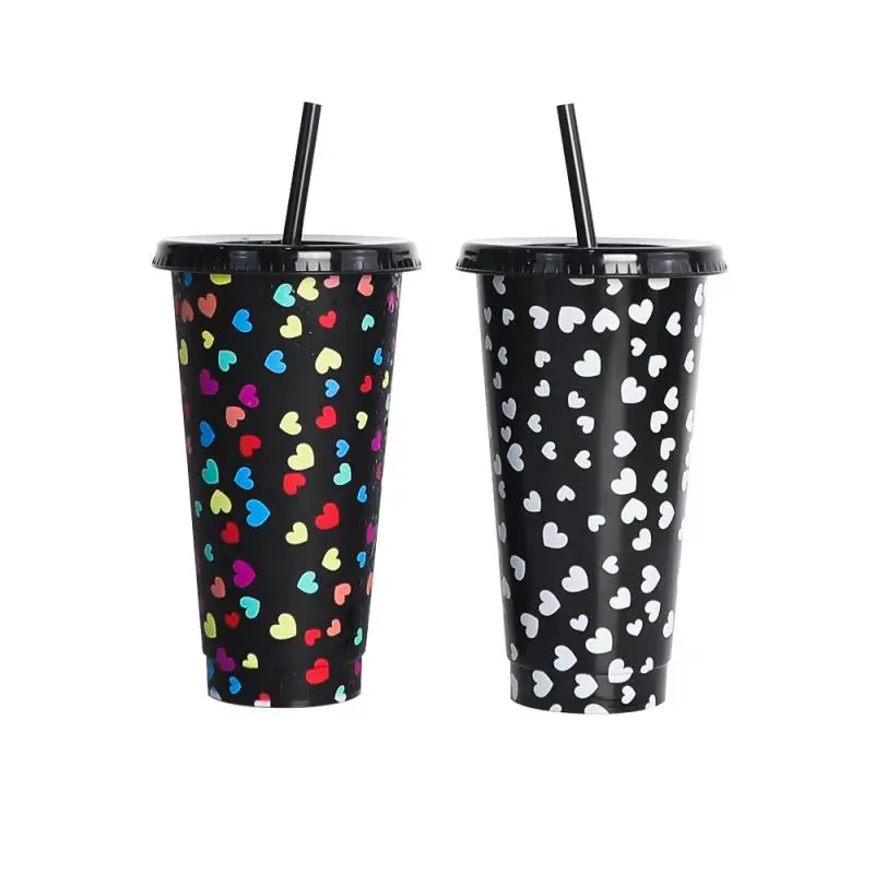 

5PCS Color Changing Cold Water Cup Coffee Cup Plastic Tumbler With Lid Straw 710ml Christmas Gifts Mugs Reusable Straw Cups