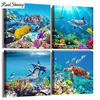 turtle dolphins diy diamond painting cross stitch 5d embroidery full square drill rhinestones underwater world landscape f64