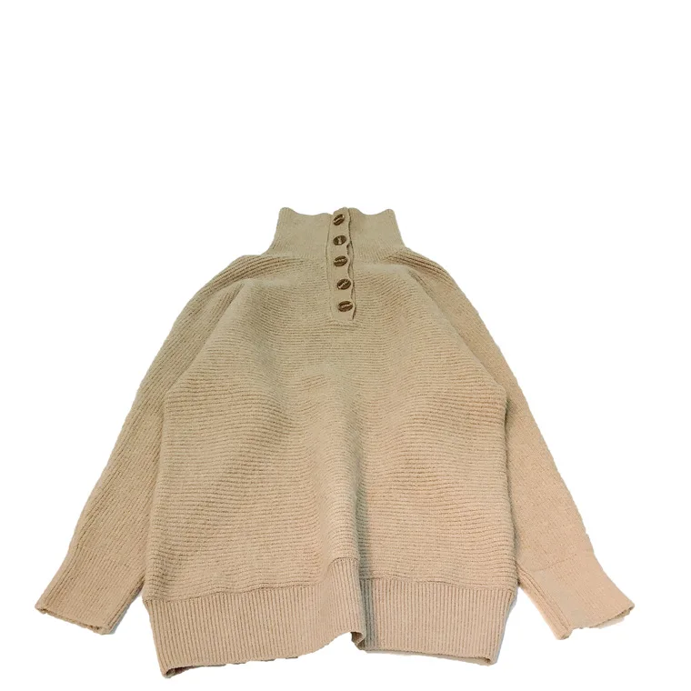 

TVVOVVIN Solid Color High Neck Long Sleeve Loose Sweater Winter New Female Knitted Pullover Mid-length Tops R4ZQ
