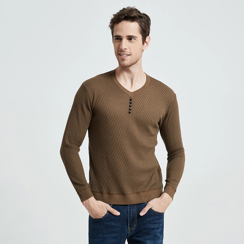 

Coodrony Brand Sweater Men Casual Button V-Neck Pullover Shirt Spring Autumn Slim Fit Long Sleeve Knitted Soft Cotton Pull Homme