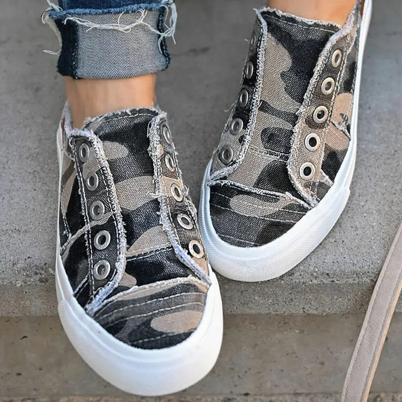 

Кеды женские камуфляжные, холщовые туфли на плоской подошве, без застежки, Повседневная Удобная обувь с круглым носком, весна-осень