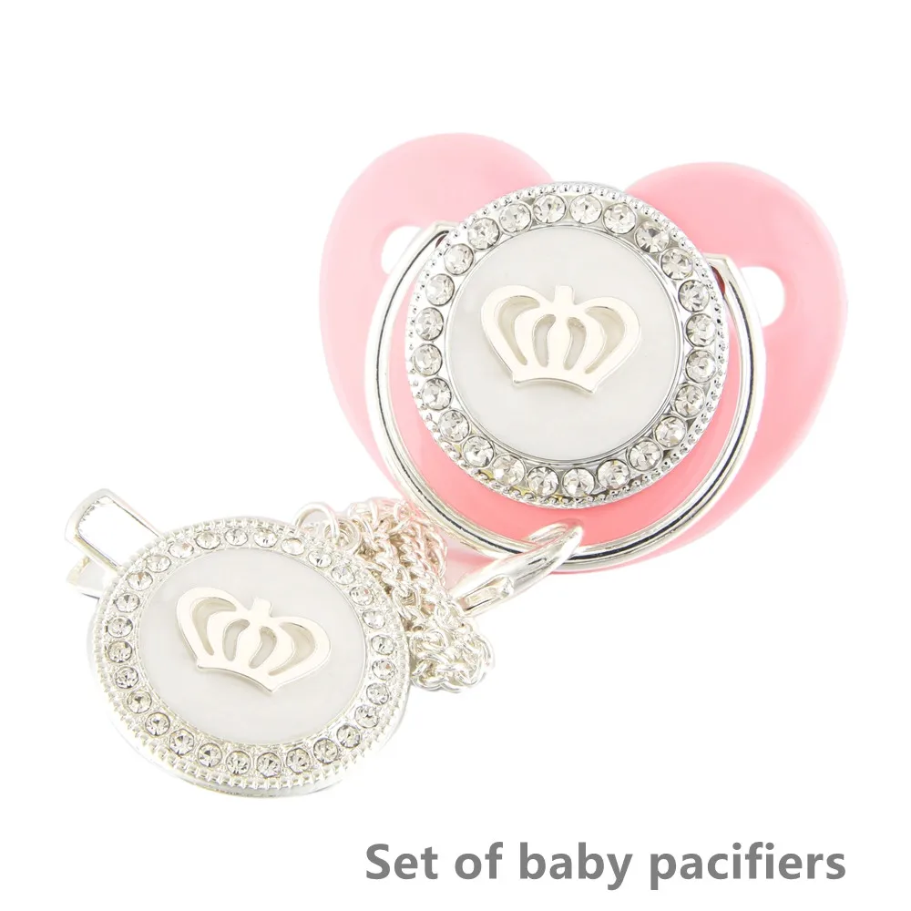 

【set 】The new cherry blossom powder diamond pacifier point drill soothing play mouth baby weaning artifact gold steel dummy clip